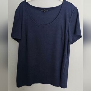 Lafayette 148 Scoop Neck T-shirt Womens 2XL Navy Blue Cotton Elastane Tee Top